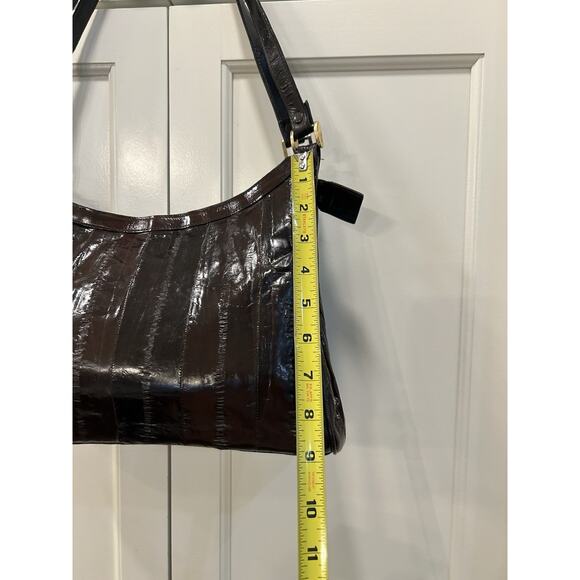 Vtg Sunco Brown Eel Skin Leather Shoulder Handbag Purse Retro Brass Accent 1990s - Picture 12 of 14